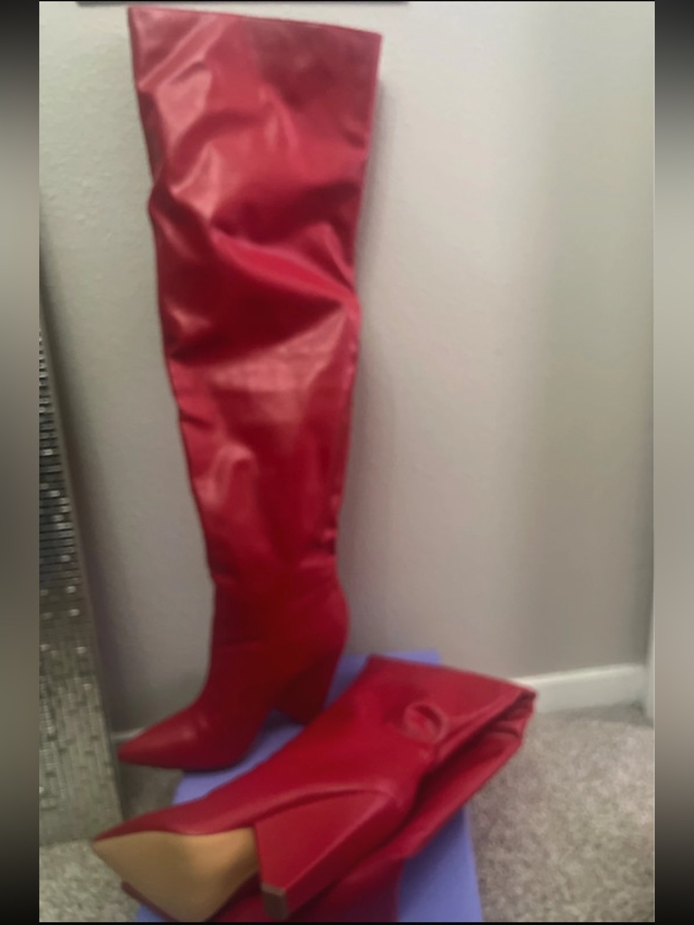 Nano Red Over-the-Knee Pointed Toe Women's Boots